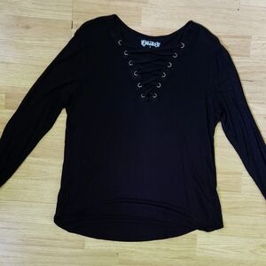 Mudd Black Lace-Up Long Sleeve Blouse